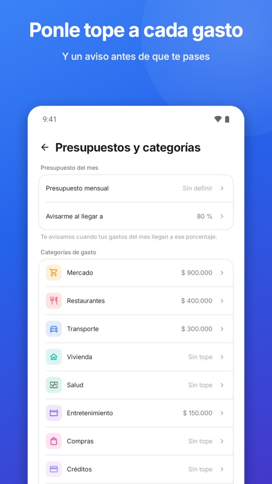 Ponle tope a cada gasto, con un aviso antes de que te pases
